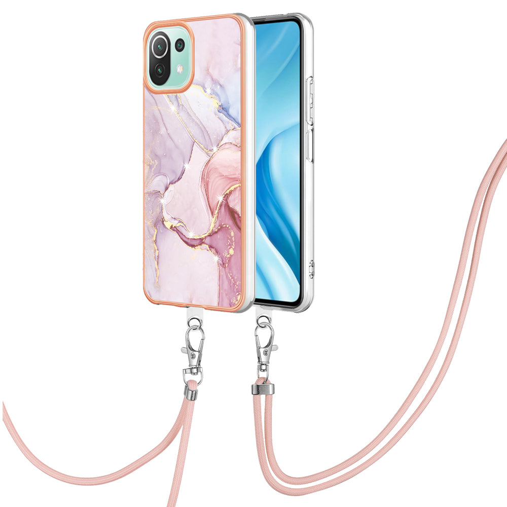 YB IMD Series-9 For Xiaomi 11 Lite 5G NE / Mi 11 Lite 4G / 5G Marble Pattern Case IMD Electroplated TPU Cover with Lanyard