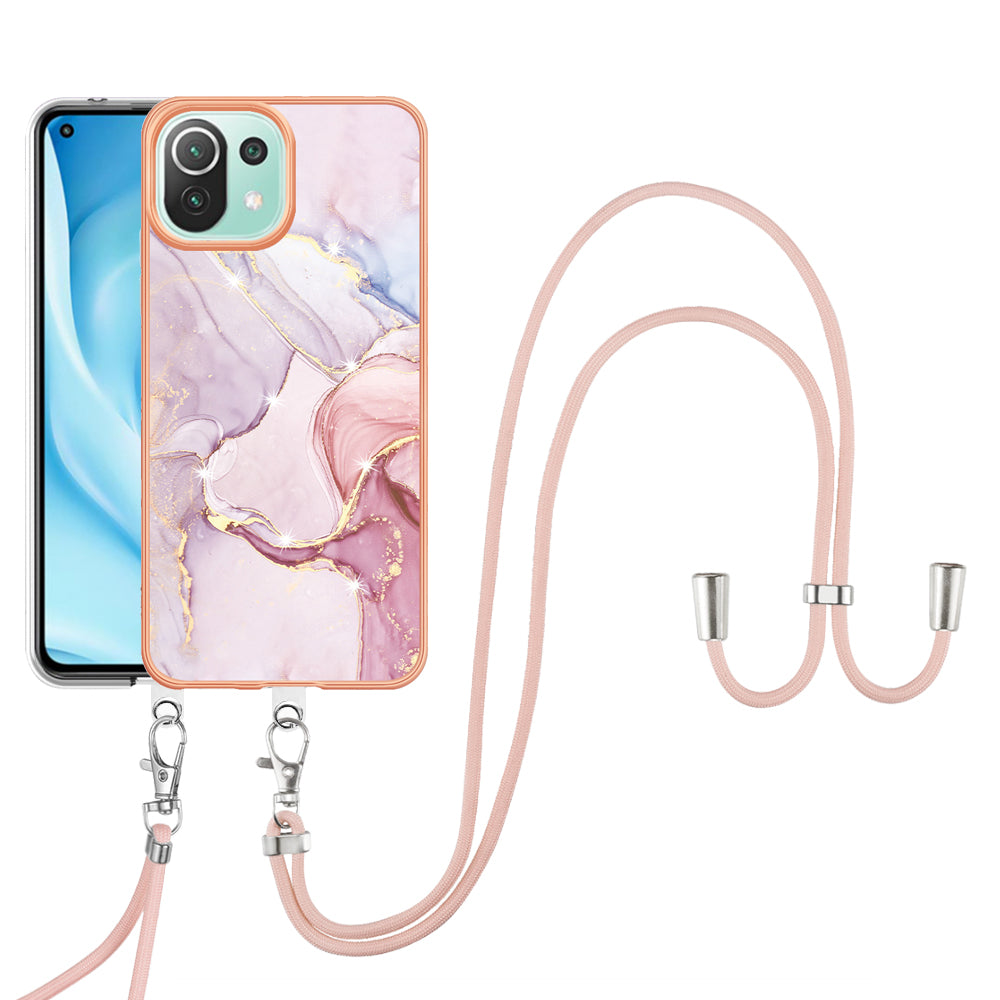 YB IMD Series-9 For Xiaomi 11 Lite 5G NE / Mi 11 Lite 4G / 5G Marble Pattern Case IMD Electroplated TPU Cover with Lanyard