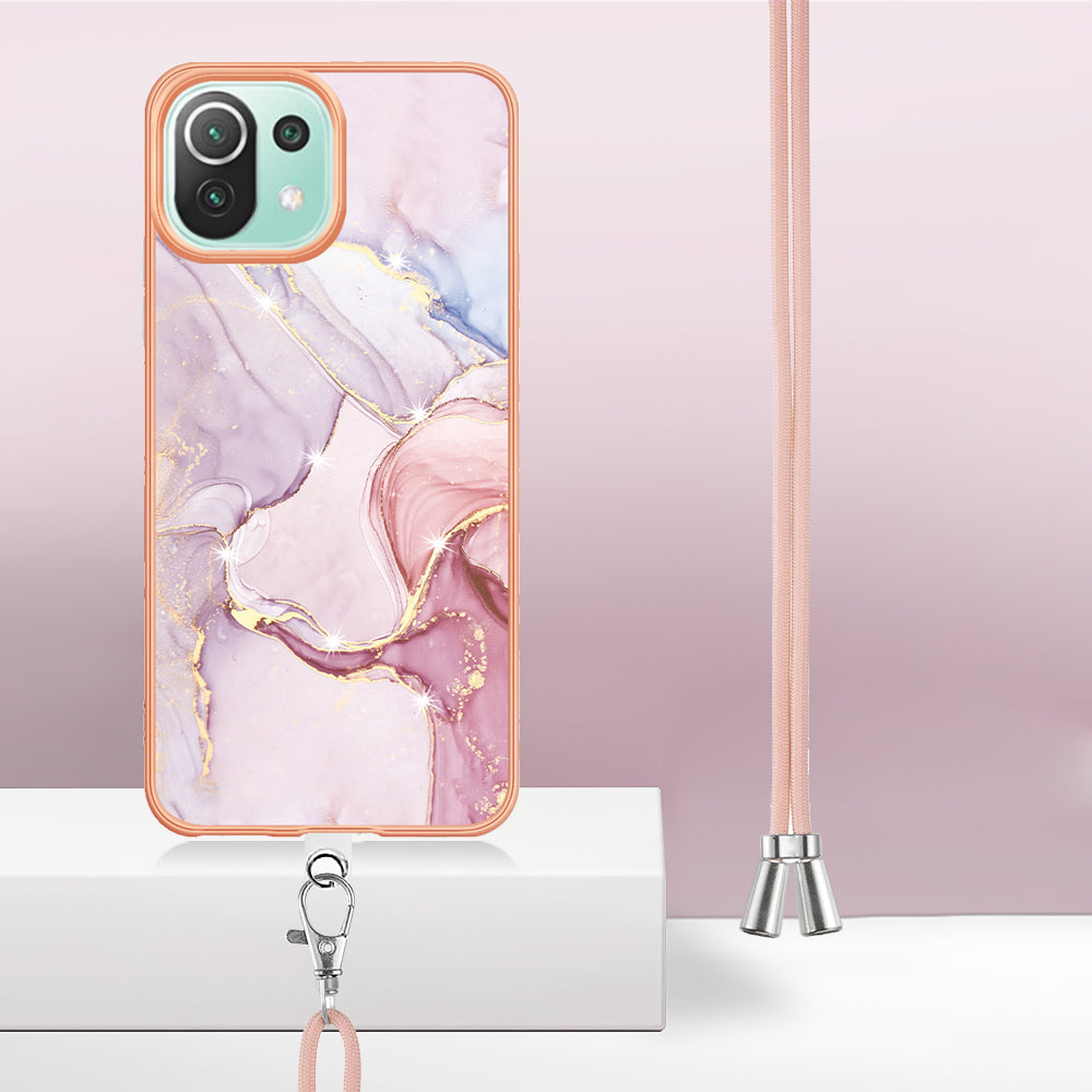 YB IMD Series-9 For Xiaomi 11 Lite 5G NE / Mi 11 Lite 4G / 5G Marble Pattern Case IMD Electroplated TPU Cover with Lanyard