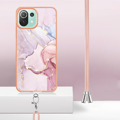YB IMD Series-9 For Xiaomi 11 Lite 5G NE / Mi 11 Lite 4G / 5G Marble Pattern Case IMD Electroplated TPU Cover with Lanyard