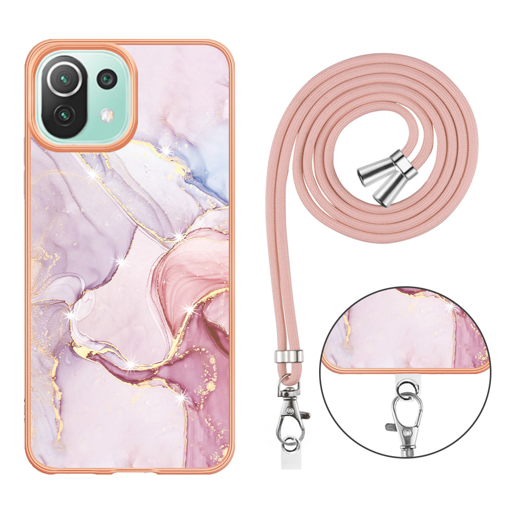 YB IMD Series-9 For Xiaomi 11 Lite 5G NE / Mi 11 Lite 4G / 5G Marble Pattern Case IMD Electroplated TPU Cover with Lanyard