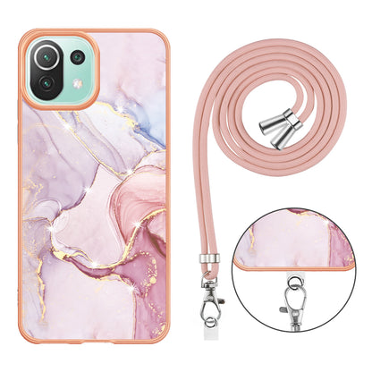YB IMD Series-9 For Xiaomi 11 Lite 5G NE / Mi 11 Lite 4G / 5G Marble Pattern Case IMD Electroplated TPU Cover with Lanyard