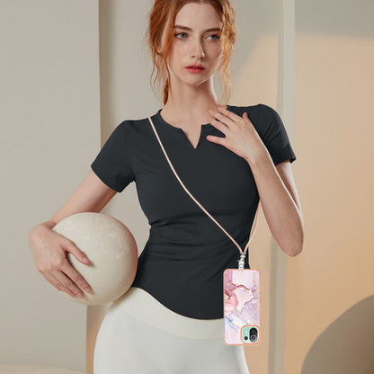 YB IMD Series-9 For Xiaomi 11 Lite 5G NE / Mi 11 Lite 4G / 5G Marble Pattern Case IMD Electroplated TPU Cover with Lanyard