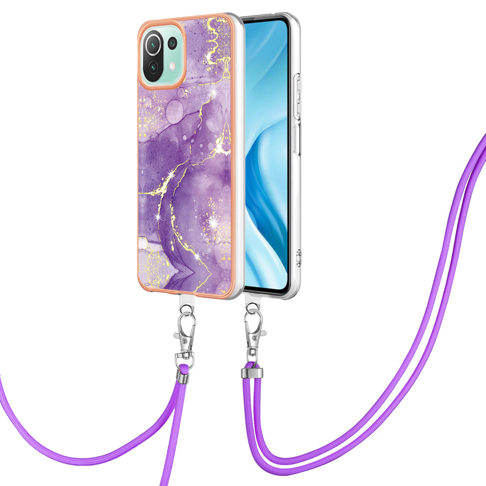 YB IMD Series-9 For Xiaomi 11 Lite 5G NE / Mi 11 Lite 4G / 5G Marble Pattern Case IMD Electroplated TPU Cover with Lanyard