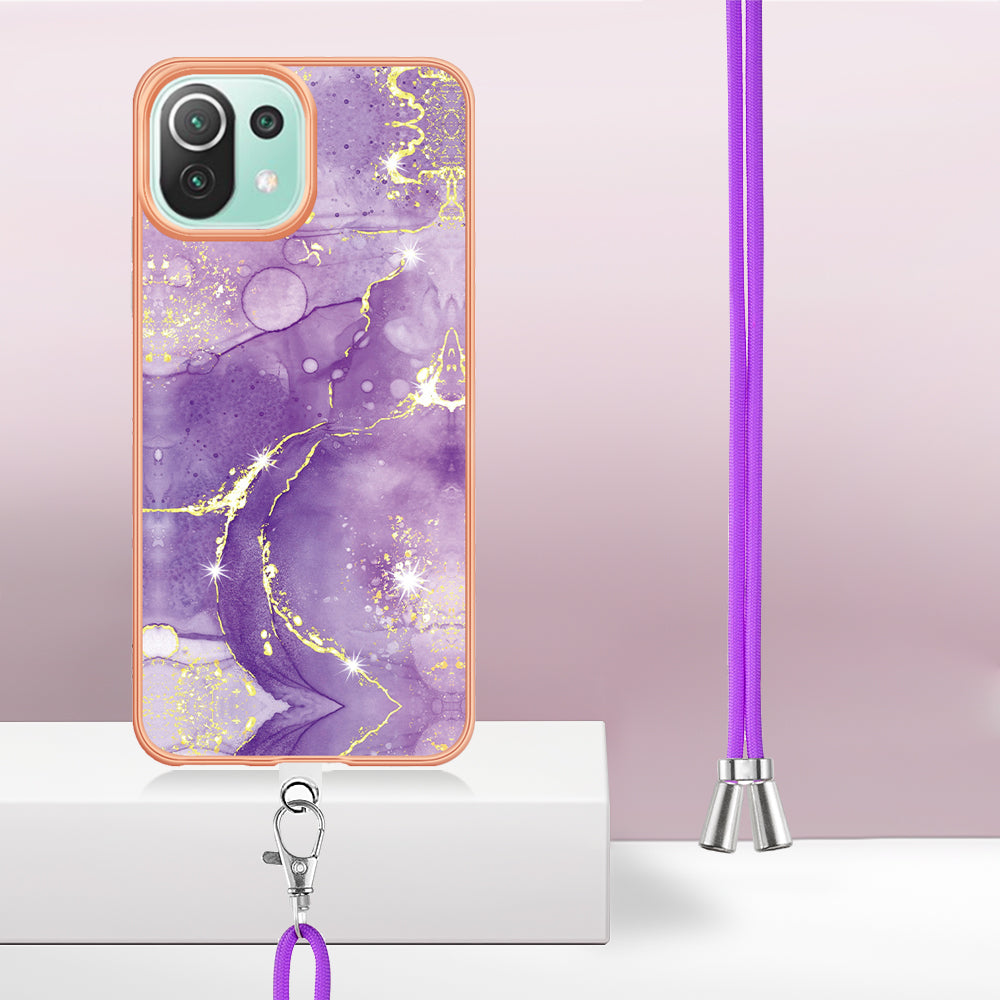 YB IMD Series-9 For Xiaomi 11 Lite 5G NE / Mi 11 Lite 4G / 5G Marble Pattern Case IMD Electroplated TPU Cover with Lanyard