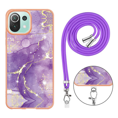 YB IMD Series-9 For Xiaomi 11 Lite 5G NE / Mi 11 Lite 4G / 5G Marble Pattern Case IMD Electroplated TPU Cover with Lanyard