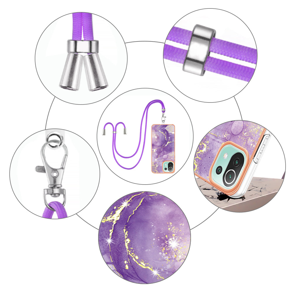 YB IMD Series-9 For Xiaomi 11 Lite 5G NE / Mi 11 Lite 4G / 5G Marble Pattern Case IMD Electroplated TPU Cover with Lanyard