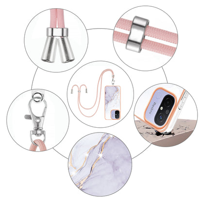 YB IMD Series-9 For Xiaomi Redmi 12C 4G / 11A 4G Electroplated TPU Cover IMD Marble Pattern Phone Case with Lanyard