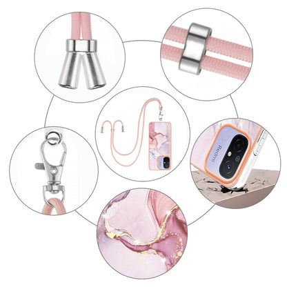 YB IMD Series-9 For Xiaomi Redmi 12C 4G / 11A 4G Electroplated TPU Cover IMD Marble Pattern Phone Case with Lanyard
