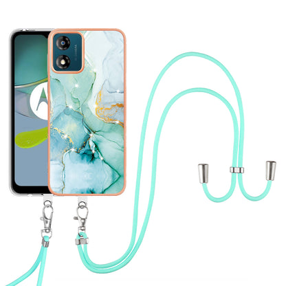 YB IMD Series-9 For Motorola Moto E13 4G IMD Marble Pattern Phone Case Electroplating TPU Anti-scratch Cover with Lanyard