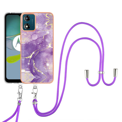 YB IMD Series-9 For Motorola Moto E13 4G IMD Marble Pattern Phone Case Electroplating TPU Anti-scratch Cover with Lanyard