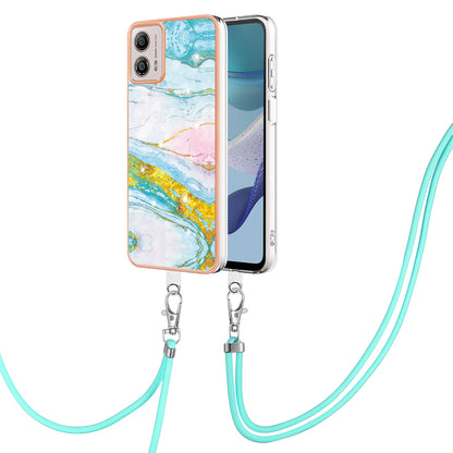 YB IMD Series-9 For Motorola Moto G53 5G / G13 4G TPU Cover Electroplated IMD Marble Pattern Phone Case with Lanyard