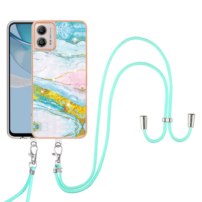 YB IMD Series-9 For Motorola Moto G53 5G / G13 4G TPU Cover Electroplated IMD Marble Pattern Phone Case with Lanyard