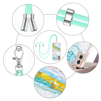 YB IMD Series-9 For Motorola Moto G53 5G / G13 4G TPU Cover Electroplated IMD Marble Pattern Phone Case with Lanyard