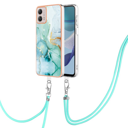 YB IMD Series-9 For Motorola Moto G53 5G / G13 4G TPU Cover Electroplated IMD Marble Pattern Phone Case with Lanyard