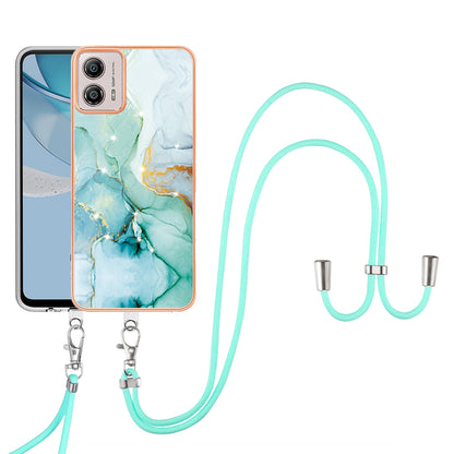 YB IMD Series-9 For Motorola Moto G53 5G / G13 4G TPU Cover Electroplated IMD Marble Pattern Phone Case with Lanyard