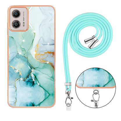 YB IMD Series-9 For Motorola Moto G53 5G / G13 4G TPU Cover Electroplated IMD Marble Pattern Phone Case with Lanyard