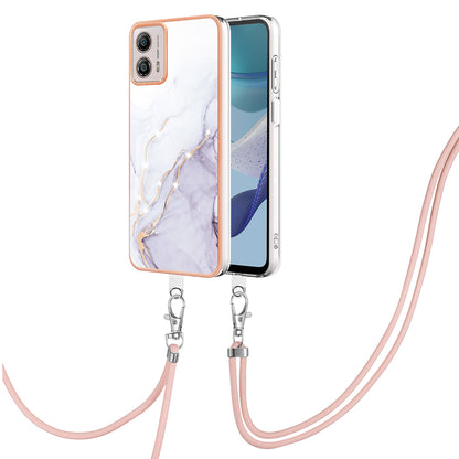YB IMD Series-9 For Motorola Moto G53 5G / G13 4G TPU Cover Electroplated IMD Marble Pattern Phone Case with Lanyard