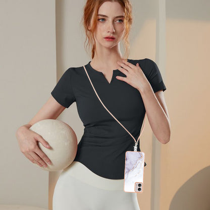 YB IMD Series-9 For Motorola Moto G53 5G / G13 4G TPU Cover Electroplated IMD Marble Pattern Phone Case with Lanyard