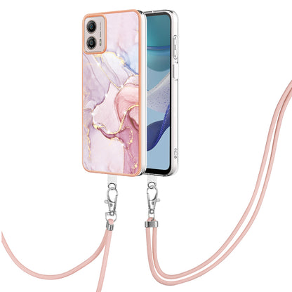 YB IMD Series-9 For Motorola Moto G53 5G / G13 4G TPU Cover Electroplated IMD Marble Pattern Phone Case with Lanyard