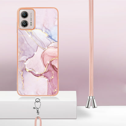 YB IMD Series-9 For Motorola Moto G53 5G / G13 4G TPU Cover Electroplated IMD Marble Pattern Phone Case with Lanyard