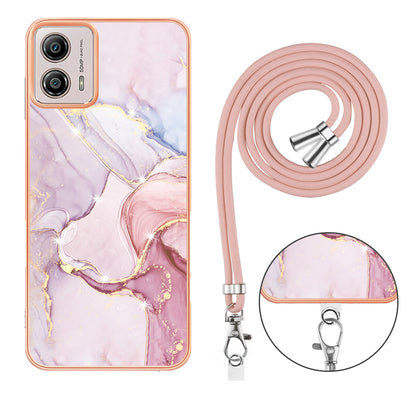 YB IMD Series-9 For Motorola Moto G53 5G / G13 4G TPU Cover Electroplated IMD Marble Pattern Phone Case with Lanyard