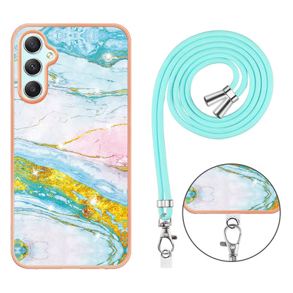 YB IMD Series-9 Marble Pattern Phone Case for Samsung Galaxy A24 4G IMD Electroplating TPU Cover with Lanyard