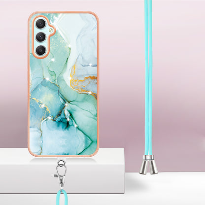 YB IMD Series-9 Marble Pattern Phone Case for Samsung Galaxy A24 4G IMD Electroplating TPU Cover with Lanyard