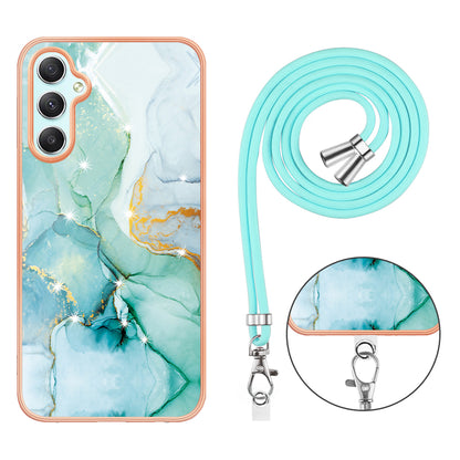 YB IMD Series-9 Marble Pattern Phone Case for Samsung Galaxy A24 4G IMD Electroplating TPU Cover with Lanyard