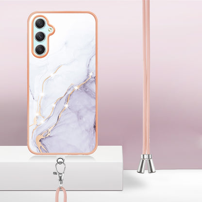YB IMD Series-9 Marble Pattern Phone Case for Samsung Galaxy A24 4G IMD Electroplating TPU Cover with Lanyard