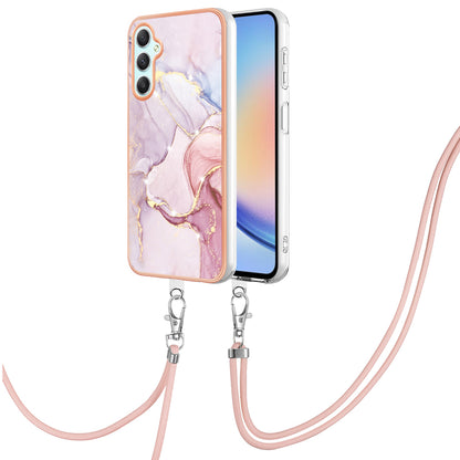 YB IMD Series-9 Marble Pattern Phone Case for Samsung Galaxy A24 4G IMD Electroplating TPU Cover with Lanyard
