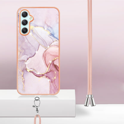 YB IMD Series-9 Marble Pattern Phone Case for Samsung Galaxy A24 4G IMD Electroplating TPU Cover with Lanyard
