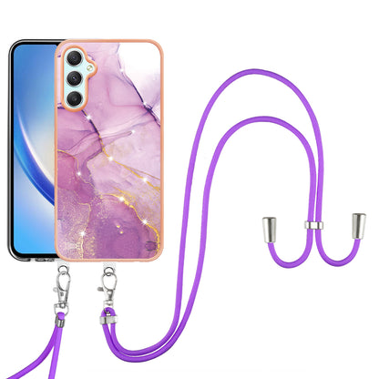 YB IMD Series-9 Marble Pattern Phone Case for Samsung Galaxy A24 4G IMD Electroplating TPU Cover with Lanyard