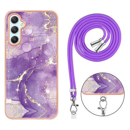 YB IMD Series-9 Marble Pattern Phone Case for Samsung Galaxy A24 4G IMD Electroplating TPU Cover with Lanyard