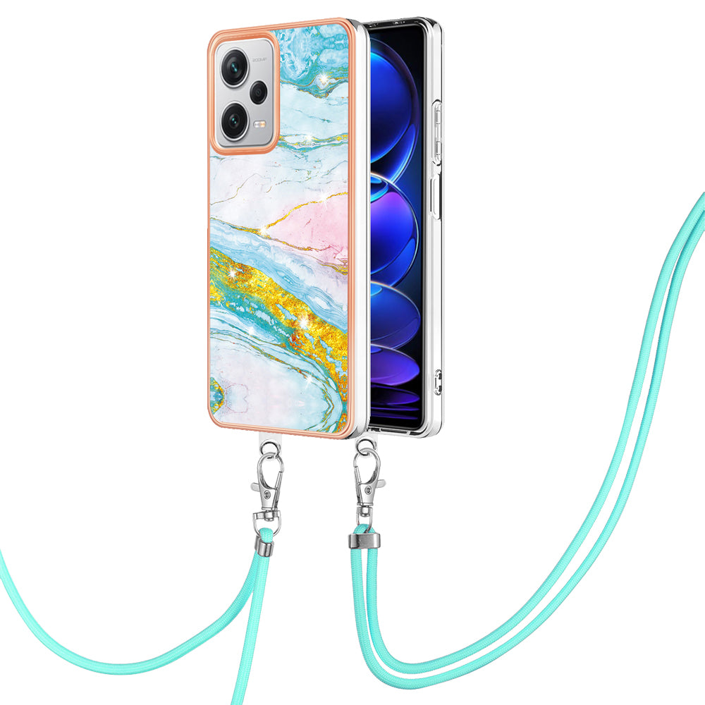 YB IMD Series-9 IMD TPU Phone Cover for Xiaomi Redmi Note 12 Pro+ 5G Electroplated Marble Pattern Phone Case with Lanyard