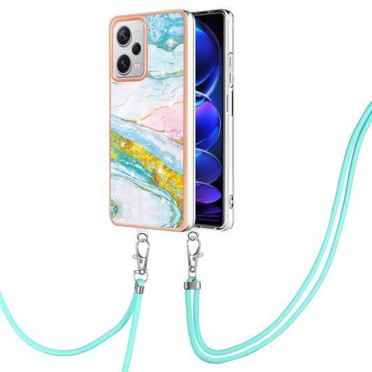 YB IMD Series-9 IMD TPU Phone Cover for Xiaomi Redmi Note 12 Pro+ 5G Electroplated Marble Pattern Phone Case with Lanyard