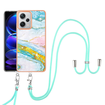 YB IMD Series-9 IMD TPU Phone Cover for Xiaomi Redmi Note 12 Pro+ 5G Electroplated Marble Pattern Phone Case with Lanyard
