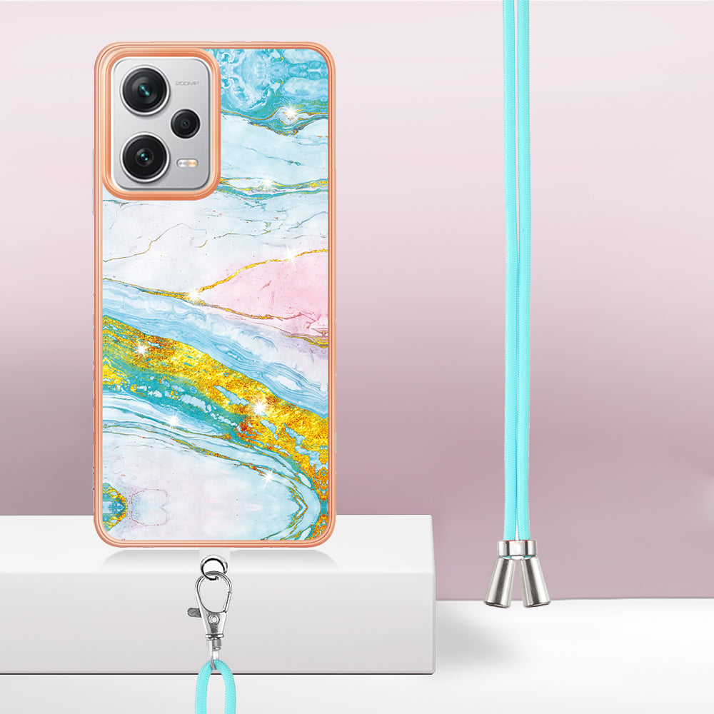 YB IMD Series-9 IMD TPU Phone Cover for Xiaomi Redmi Note 12 Pro+ 5G Electroplated Marble Pattern Phone Case with Lanyard