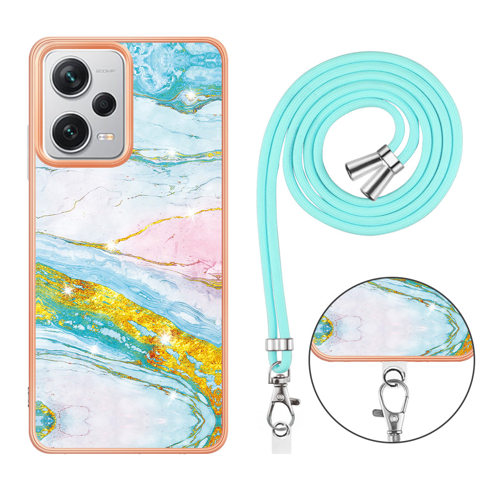 YB IMD Series-9 IMD TPU Phone Cover for Xiaomi Redmi Note 12 Pro+ 5G Electroplated Marble Pattern Phone Case with Lanyard