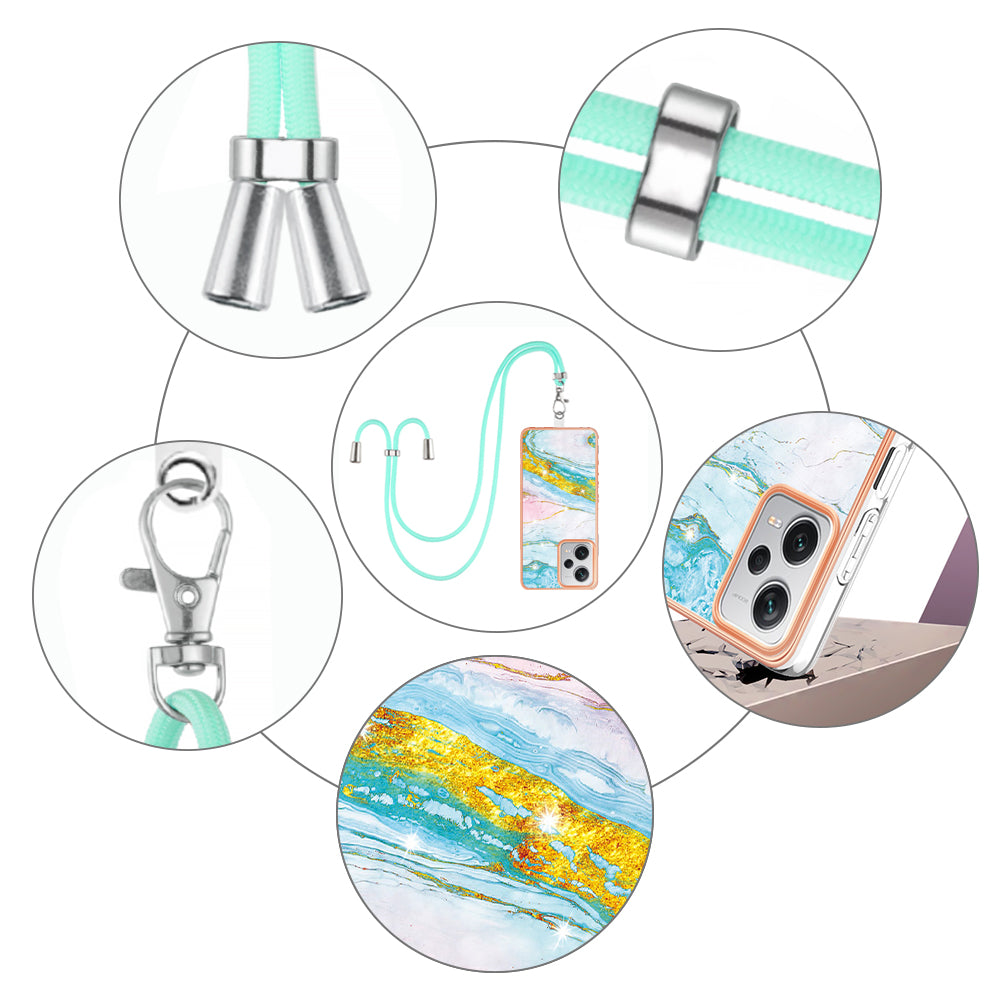 YB IMD Series-9 IMD TPU Phone Cover for Xiaomi Redmi Note 12 Pro+ 5G Electroplated Marble Pattern Phone Case with Lanyard