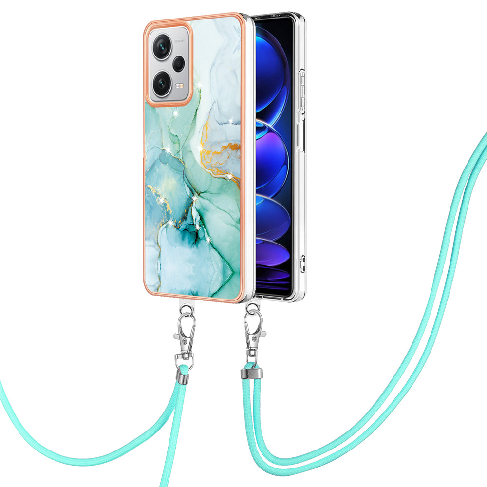 YB IMD Series-9 IMD TPU Phone Cover for Xiaomi Redmi Note 12 Pro+ 5G Electroplated Marble Pattern Phone Case with Lanyard