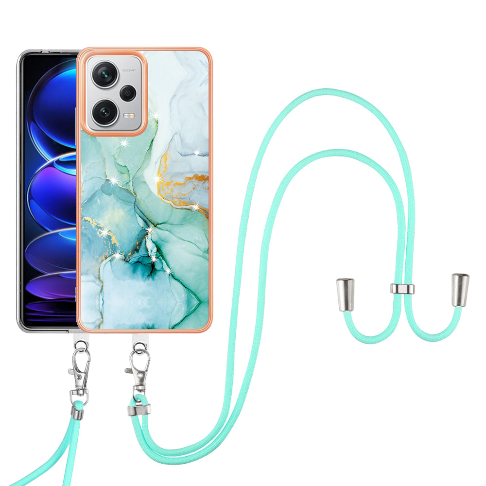 YB IMD Series-9 IMD TPU Phone Cover for Xiaomi Redmi Note 12 Pro+ 5G Electroplated Marble Pattern Phone Case with Lanyard