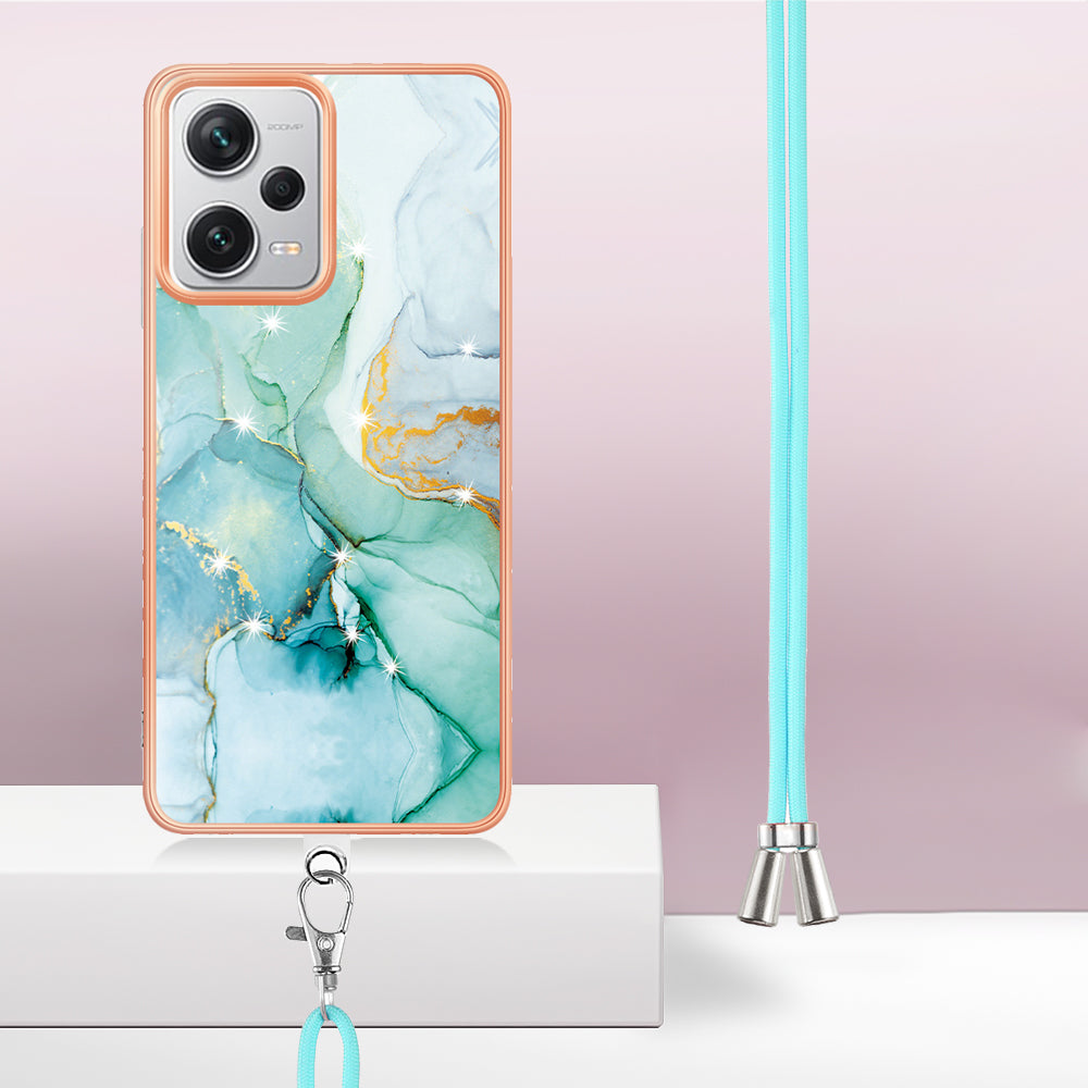 YB IMD Series-9 IMD TPU Phone Cover for Xiaomi Redmi Note 12 Pro+ 5G Electroplated Marble Pattern Phone Case with Lanyard