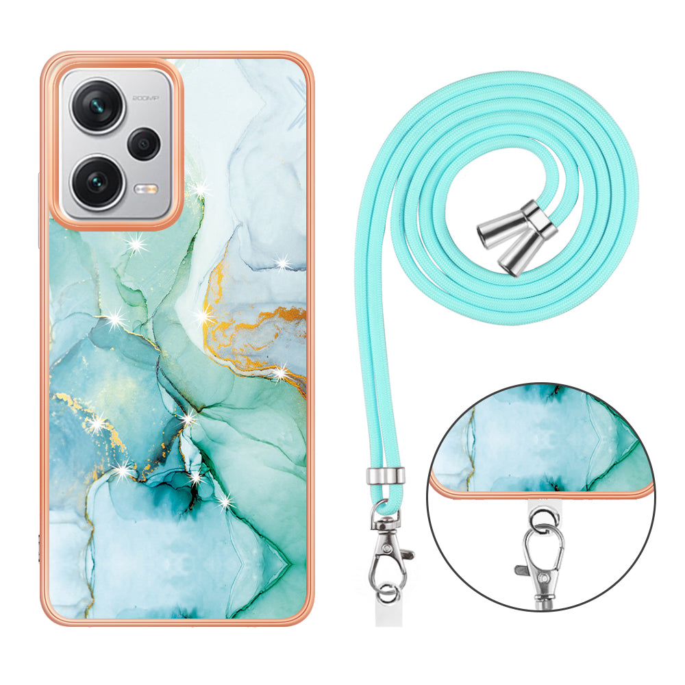 YB IMD Series-9 IMD TPU Phone Cover for Xiaomi Redmi Note 12 Pro+ 5G Electroplated Marble Pattern Phone Case with Lanyard