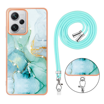 YB IMD Series-9 IMD TPU Phone Cover for Xiaomi Redmi Note 12 Pro+ 5G Electroplated Marble Pattern Phone Case with Lanyard
