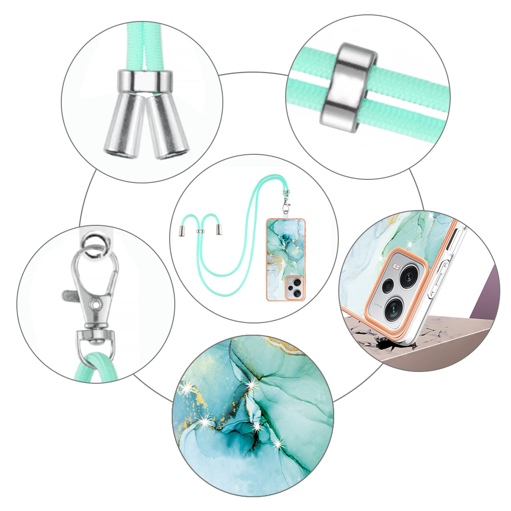 YB IMD Series-9 IMD TPU Phone Cover for Xiaomi Redmi Note 12 Pro+ 5G Electroplated Marble Pattern Phone Case with Lanyard