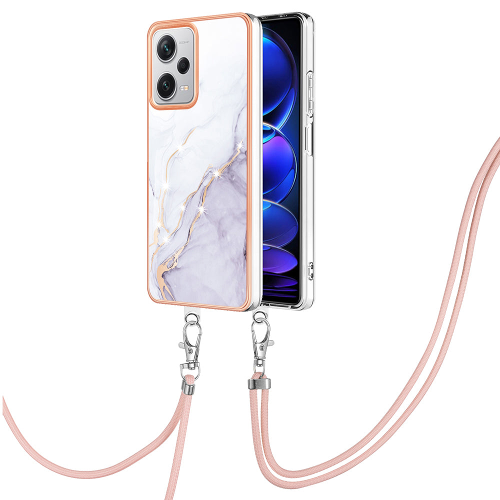 YB IMD Series-9 IMD TPU Phone Cover for Xiaomi Redmi Note 12 Pro+ 5G Electroplated Marble Pattern Phone Case with Lanyard