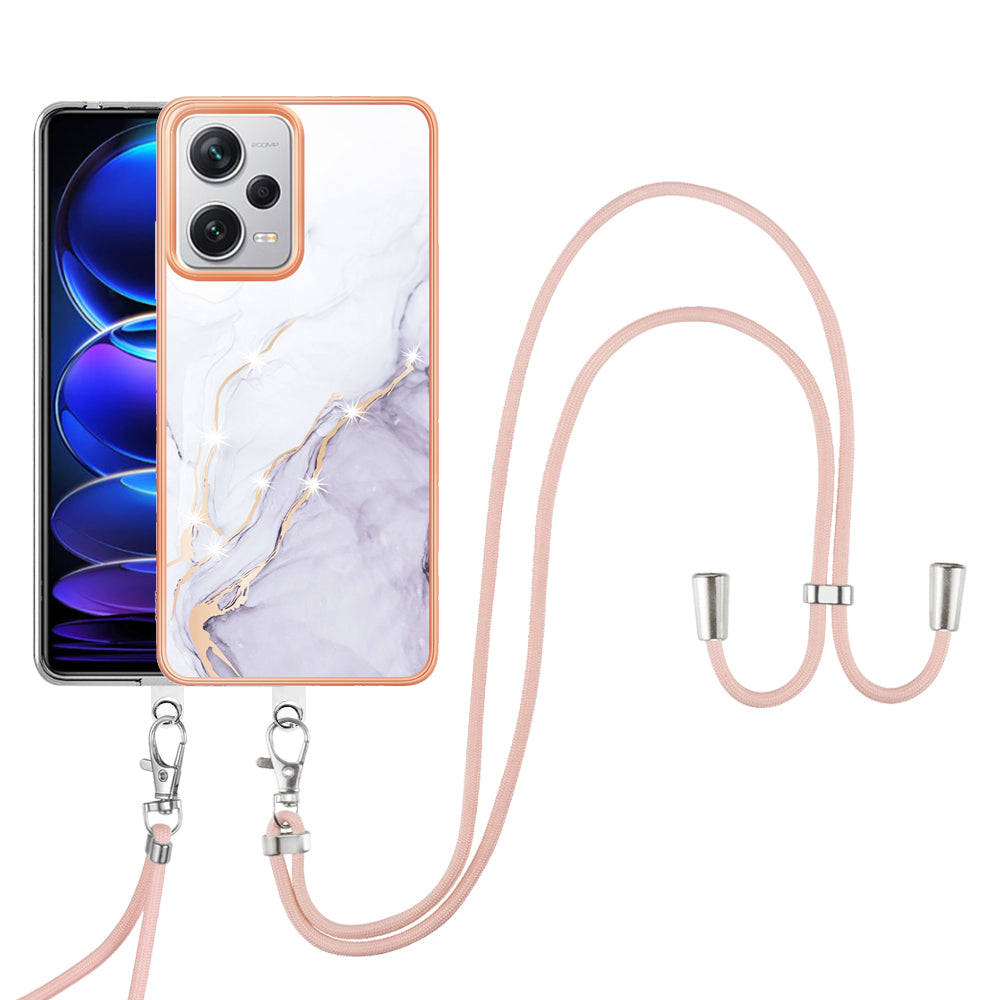 YB IMD Series-9 IMD TPU Phone Cover for Xiaomi Redmi Note 12 Pro+ 5G Electroplated Marble Pattern Phone Case with Lanyard