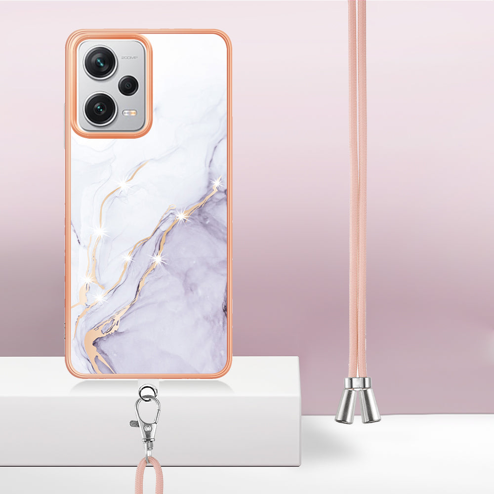 YB IMD Series-9 IMD TPU Phone Cover for Xiaomi Redmi Note 12 Pro+ 5G Electroplated Marble Pattern Phone Case with Lanyard
