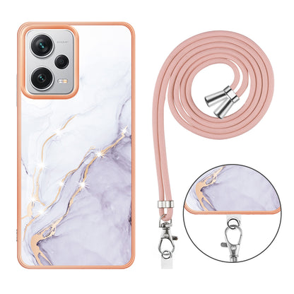 YB IMD Series-9 IMD TPU Phone Cover for Xiaomi Redmi Note 12 Pro+ 5G Electroplated Marble Pattern Phone Case with Lanyard